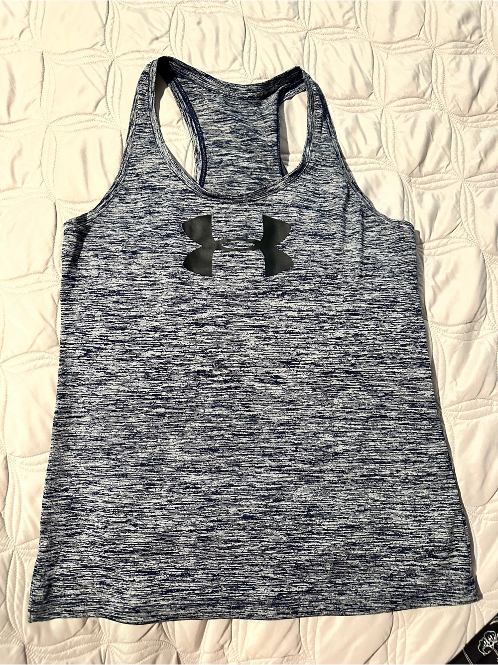 Under Armour Women’s Navy Heather Racerback Tank with Black Logo